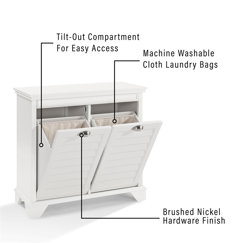 Crosley Furniture Lydia MDF Wood Laundry Hamper in White/Chrome