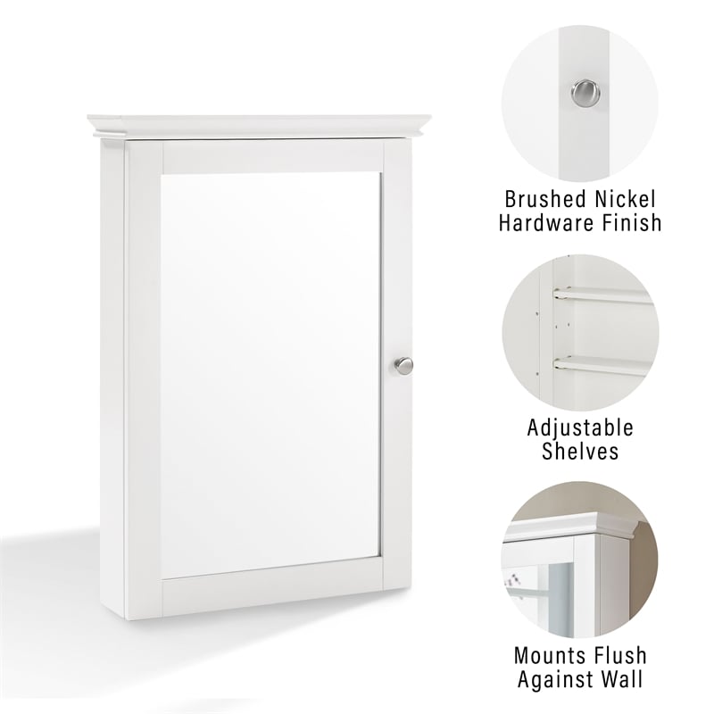 Crosley Furniture Lydia Wood Mirror Medicine Cabinet in White/Clear