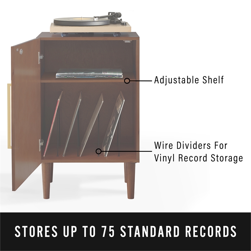 Crosley Furniture Everett Wood Record Player Stand in Mahogany/Gold