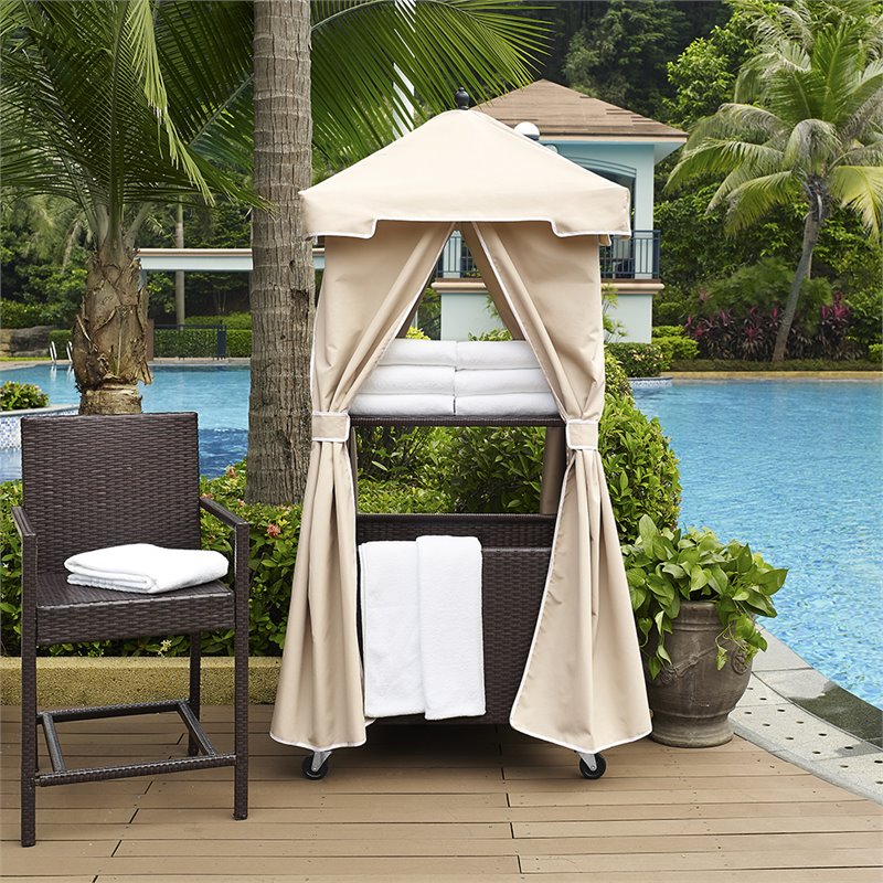Crosley Furniture Palm Coastal Metal / Rattan Towel Valet with Cover in Tan