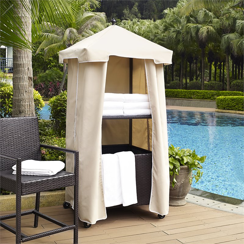 Crosley Furniture Palm Coastal Metal / Rattan Towel Valet with Cover in Tan