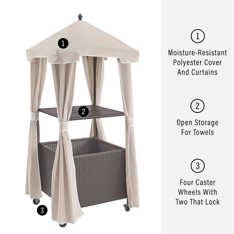 Crosley Furniture Palm Coastal Metal / Rattan Towel Valet with Cover in Tan