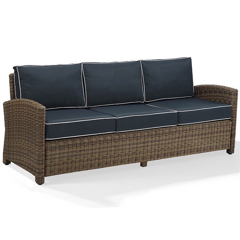 Crosley Bradenton Wicker Patio Sofa in Brown and Navy