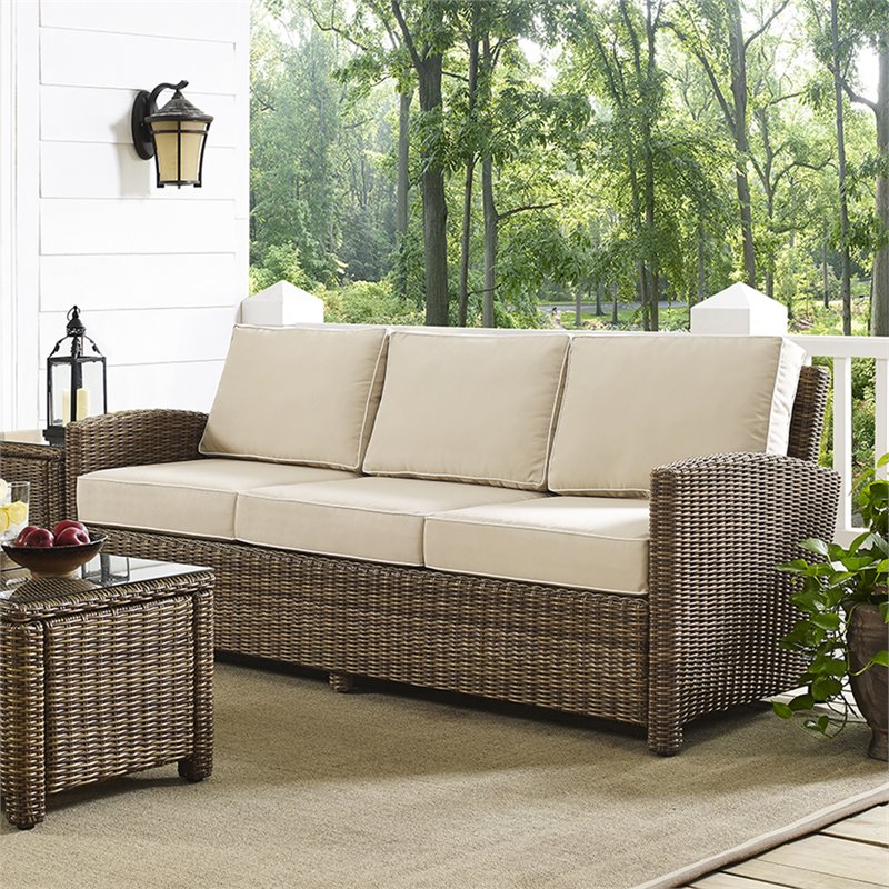 Crosley Bradenton Outdoor Wicker Patio Sofa In Brown And Sand Ko70049wb Sa Crosley Bradenton Outdoor Wicker Patio, Crosley Furniture Bradenton Outdoor Wicker Patio Sofa With Cushions