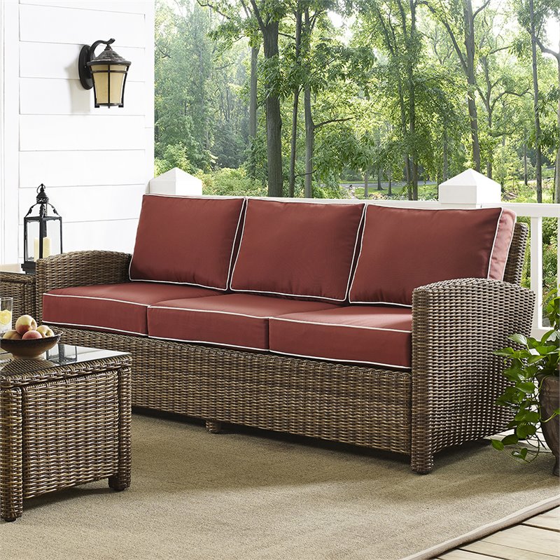 Crosley Furniture Bradenton Fabric Patio Sofa in Brown and Red