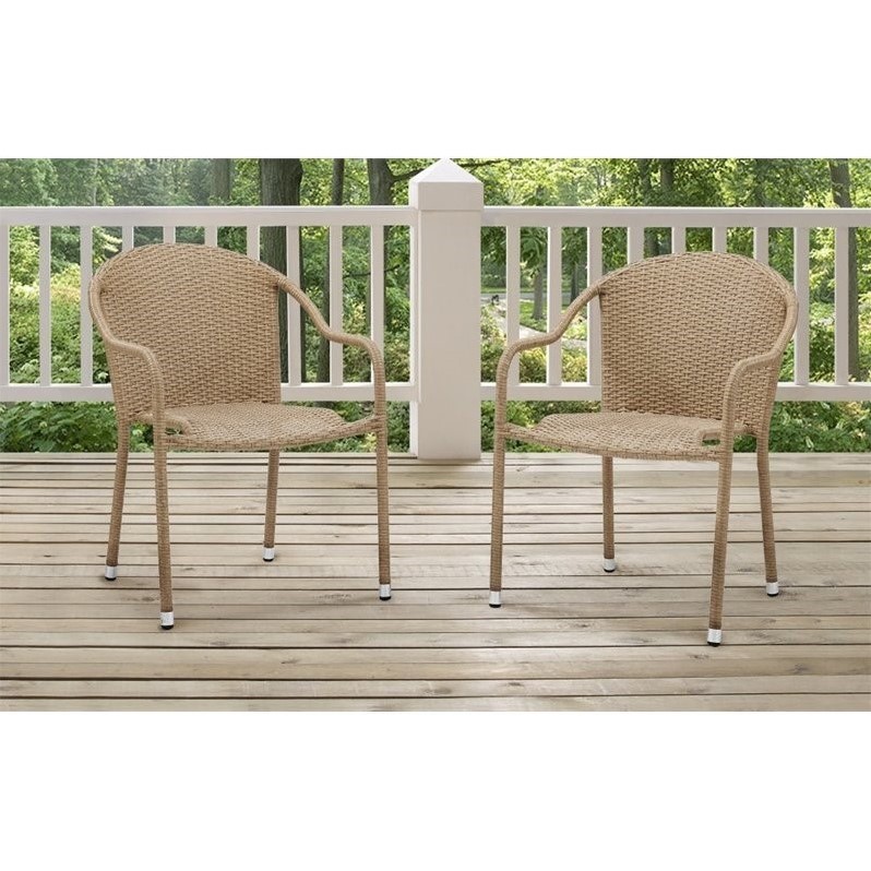 Crosley Palm Harbor Outdoor Wicker Chairs In Light Brown Set Of 2