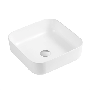 dax ceramic square bathroom vessel basin white glossy - (15