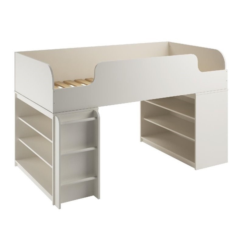 Loft Bed with Two Bookcases in White