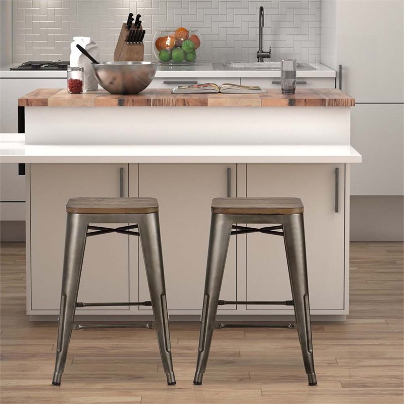 Fusion 24" Industrial Metal Counter Stool in Antique ...