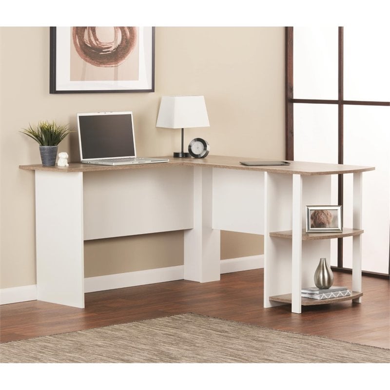 Altra Furniture Dakota L Shape Desk in White and Sonoma Oak