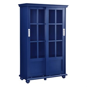 altra aaron lane 4 shelf bookcase with sliding glass doors in navy