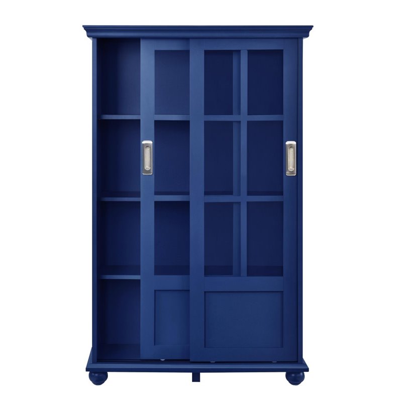 Altra Aaron Lane 4 Shelf Bookcase with Sliding Glass Doors in Navy