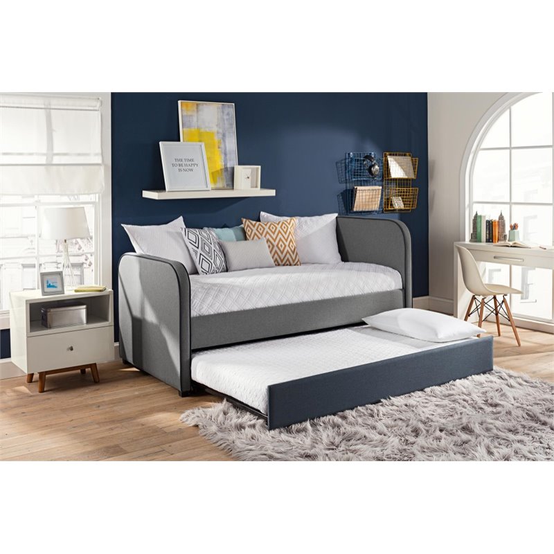 DHP Jesse Twin Kids Bed with Trundle in Gray Linen 4099419 DHP Jesse Twin Kids Bed with Trundle in Gray Linen 4099419