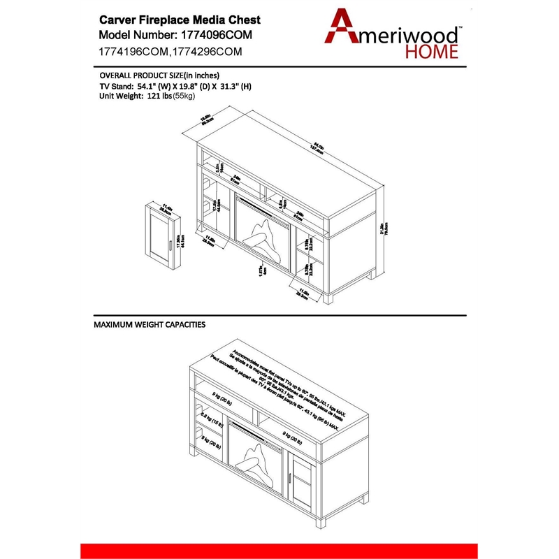Ameriwood Home Carver Electric Fireplace TV Stand in White