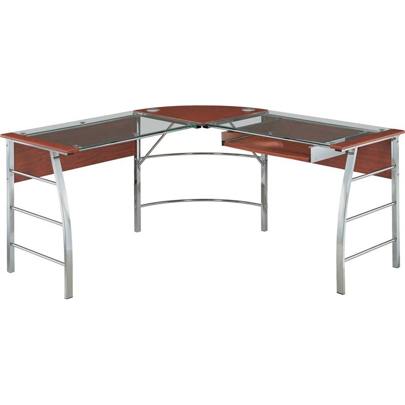 Glass Top L Shaped Computer Desk in Cherry