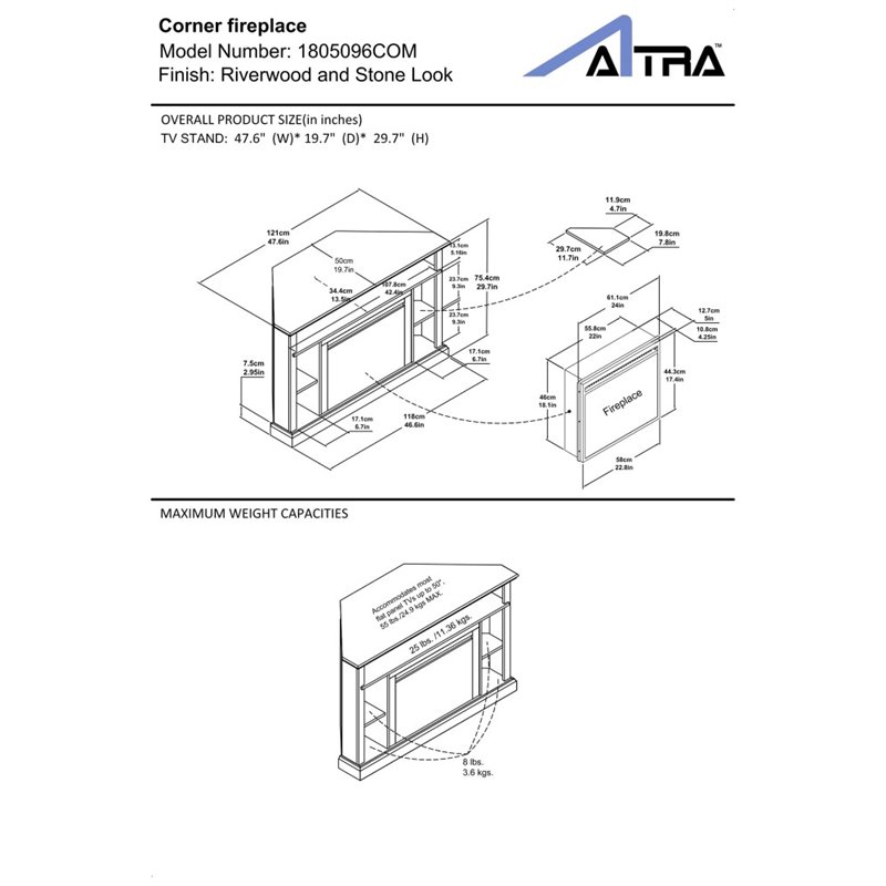 Ameriwood Home Overland 50" Electric Fireplace Corner TV Stand