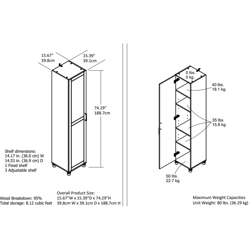 SystemBuild Callahan 16 Inch Utility Storage Cabinet in White