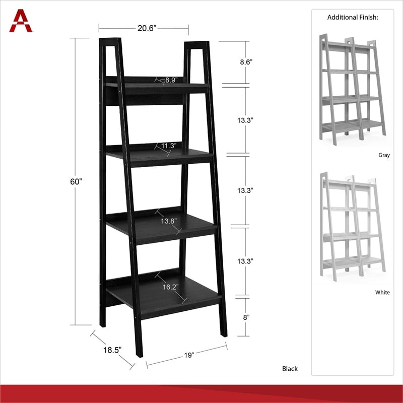 Ameriwood Home Lawrence 4 Shelf Ladder Bookcase Bundle in White