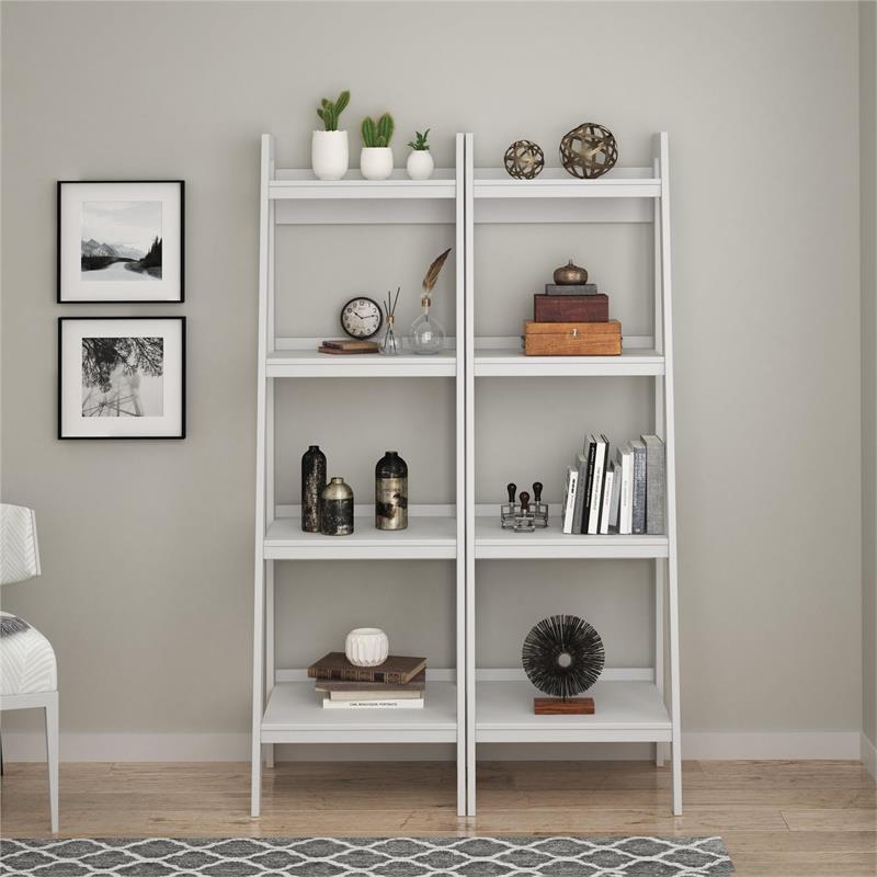 Ameriwood Home Lawrence 4 Shelf Ladder Bookcase Bundle in White