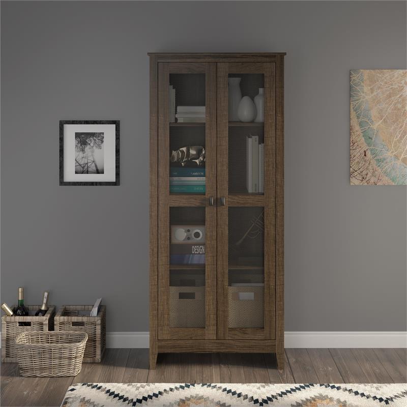 Systembuild Brookstone 31 5 Wide Storage Cabinet With Mesh Doors In Brown Oak 7928322com