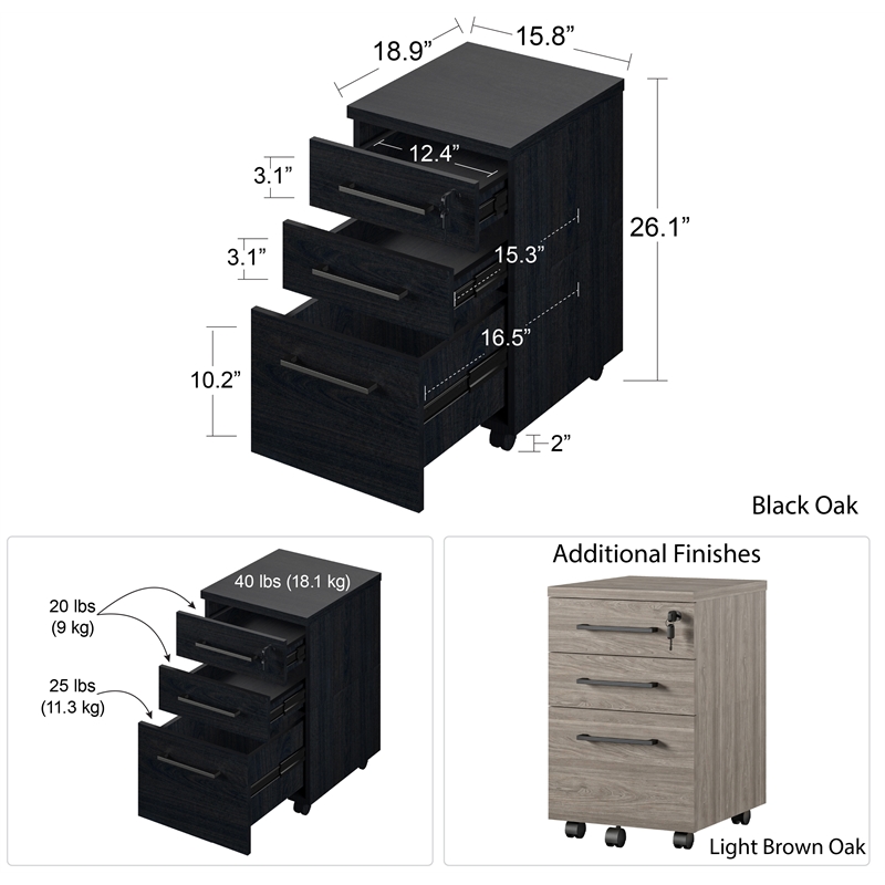 Ameriwood Parkside Mobile File Cabinet in Light Brown Oak