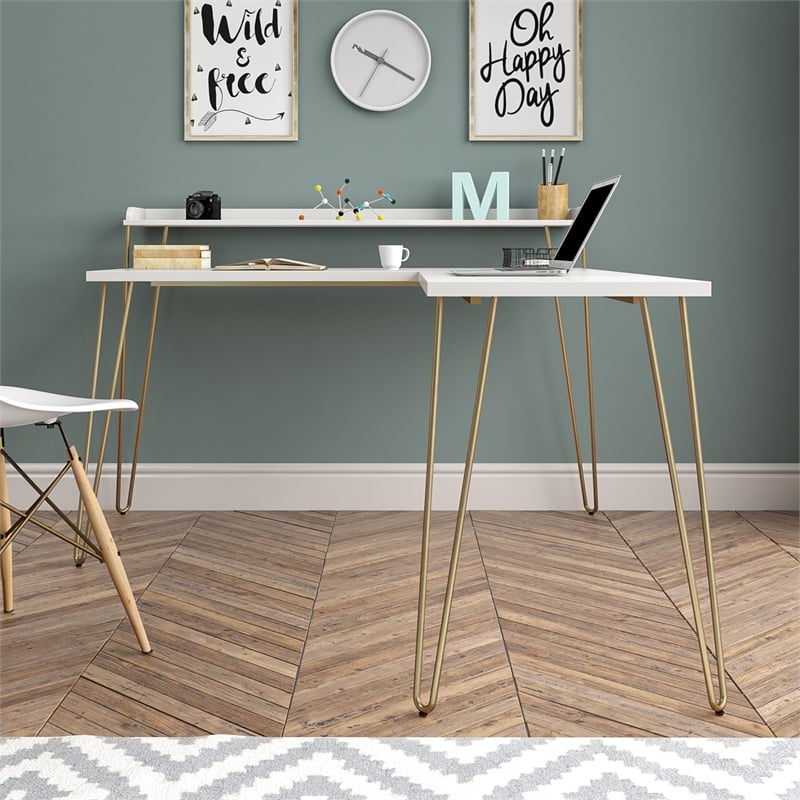 Ameriwood Home Haven L Desk with Riser in White