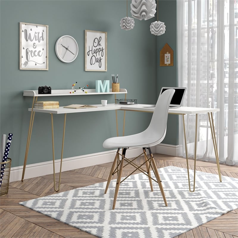 Ameriwood Home Haven L Desk with Riser in White