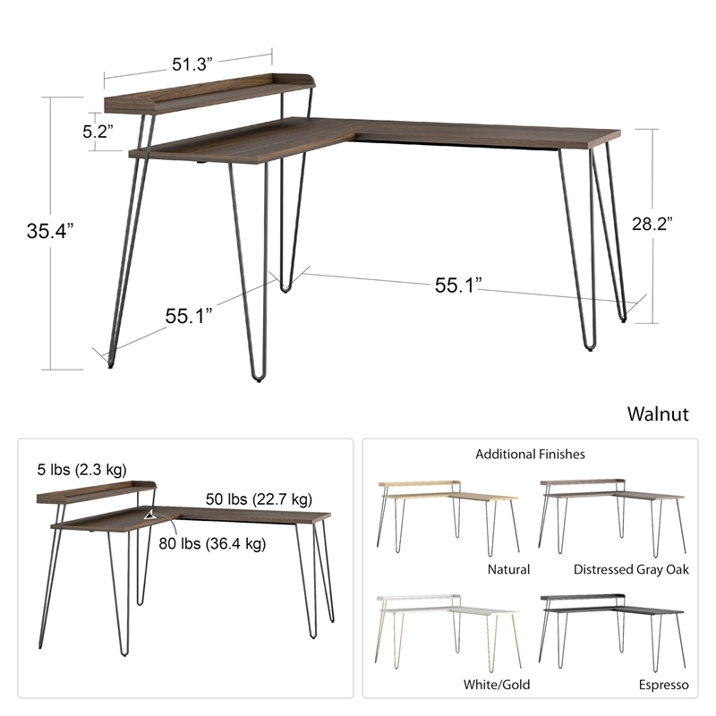 Ameriwood Home Haven L Desk with Riser in White