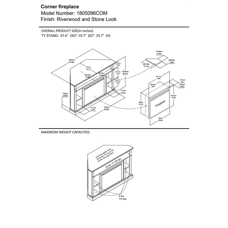 Ameriwood Home Overland Electric Corner Fireplace up to 50