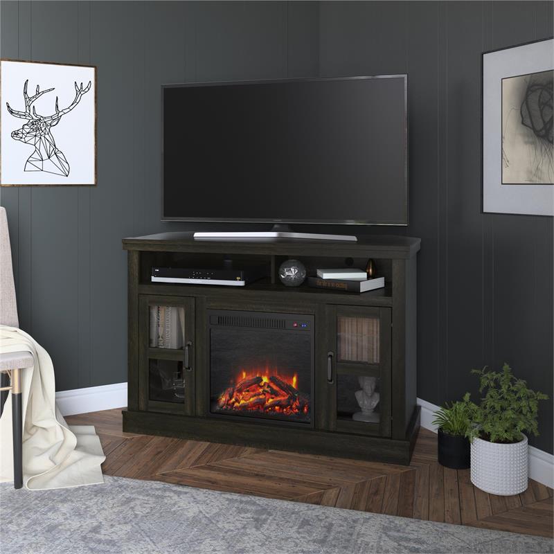 Ameriwood Home Tinley Park Corner TV Stand with Fireplace ...