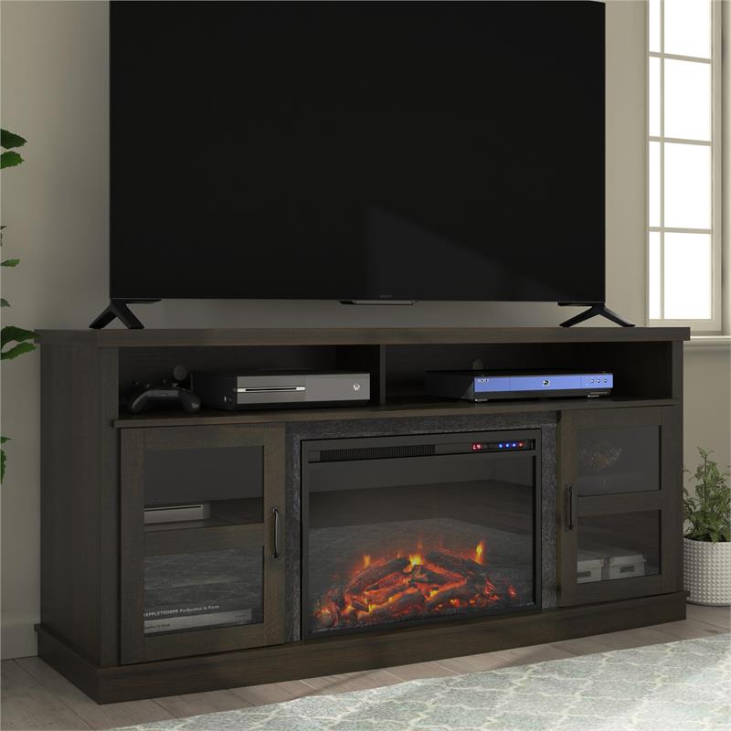 Ameriwood Home Ayden Park Fireplace Tv Stand Up To 65 In Black Oak 6996335com Ameriwood Home Ayden Park Fireplace Tv, Ameriwood Tv Stand With Sliding Glass Doors