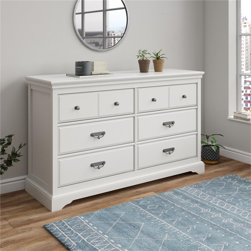 Ameriwood Home Bristol 6 Drawer Dresser in White
