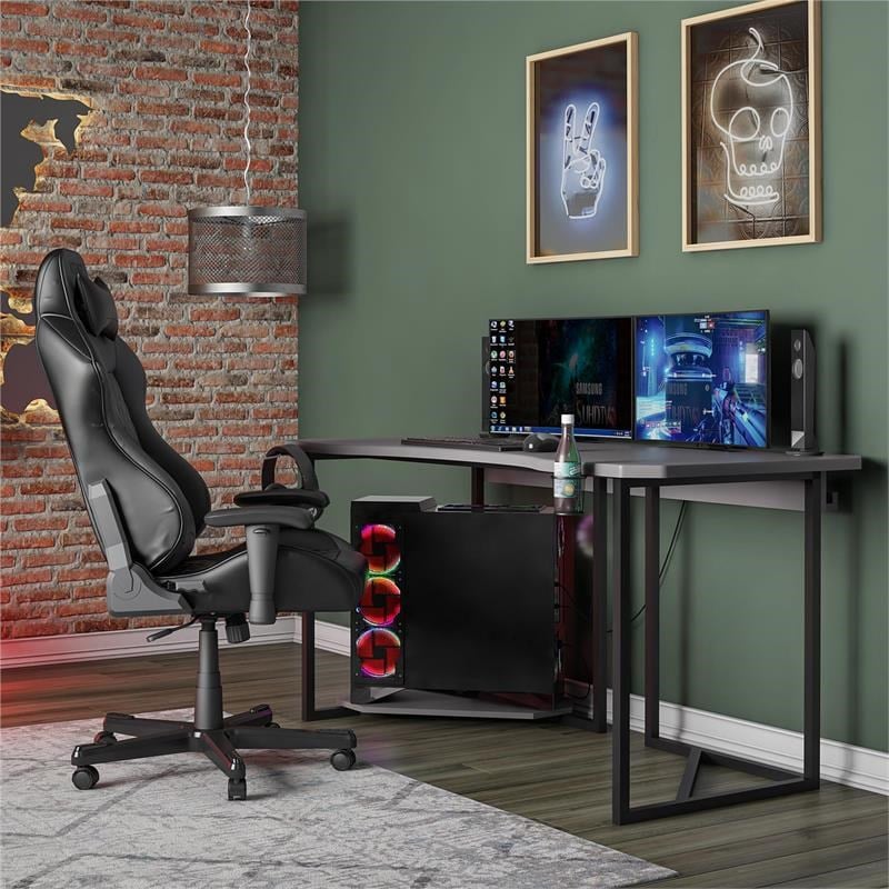 NTense Quest Gaming Desk with CPU Stand in Gray
