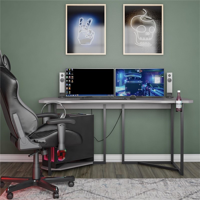 NTense Quest Gaming Desk with CPU Stand in Gray