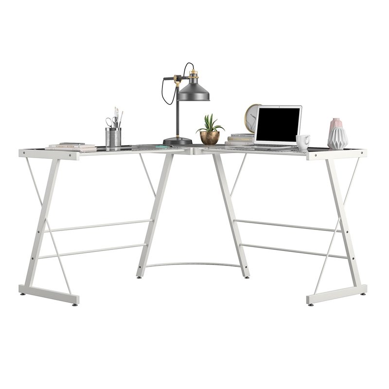 Ameriwood Home Odin Glass L Shaped Computer Desk In White Cymax Business