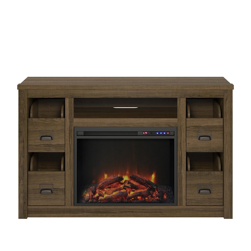 Ameriwood Home Adams TV Stand with Fireplace up to 55" in Brown Oak