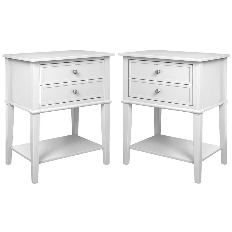 Ameriwood Home Franklin Wood Accent Tables with Drawers in White (Set of 2)
