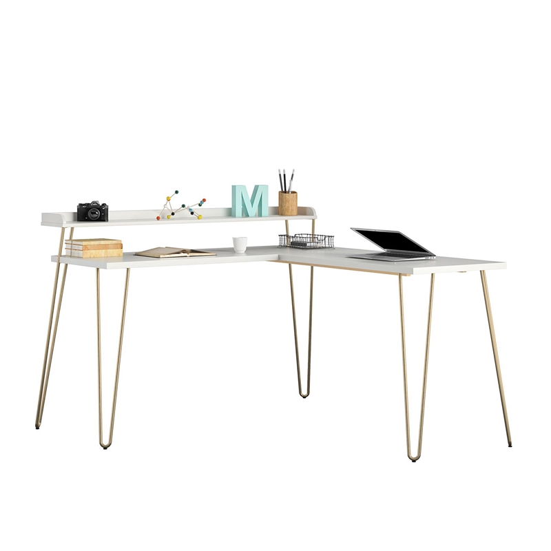 Ameriwood Home Haven L Desk with Riser in White and Gold Cymax Business
