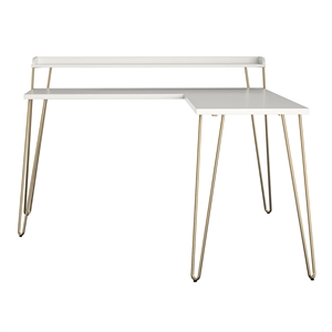 ameriwood home haven l desk with riser in white and gold
