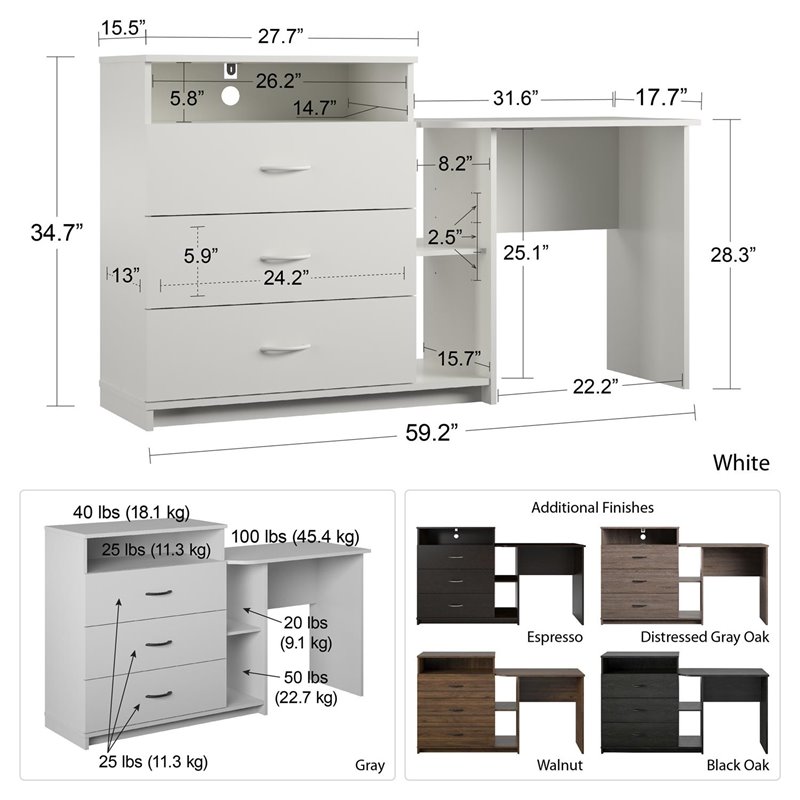 Ameriwood Home Rebel 3 in 1 Media Dresser and Desk Combo in Walnut
