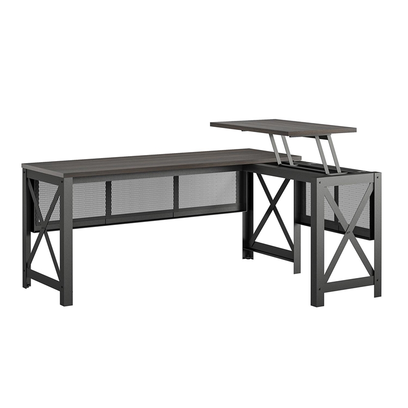 Ameriwood Home Hudson L Desk with Lift Top in Walnut