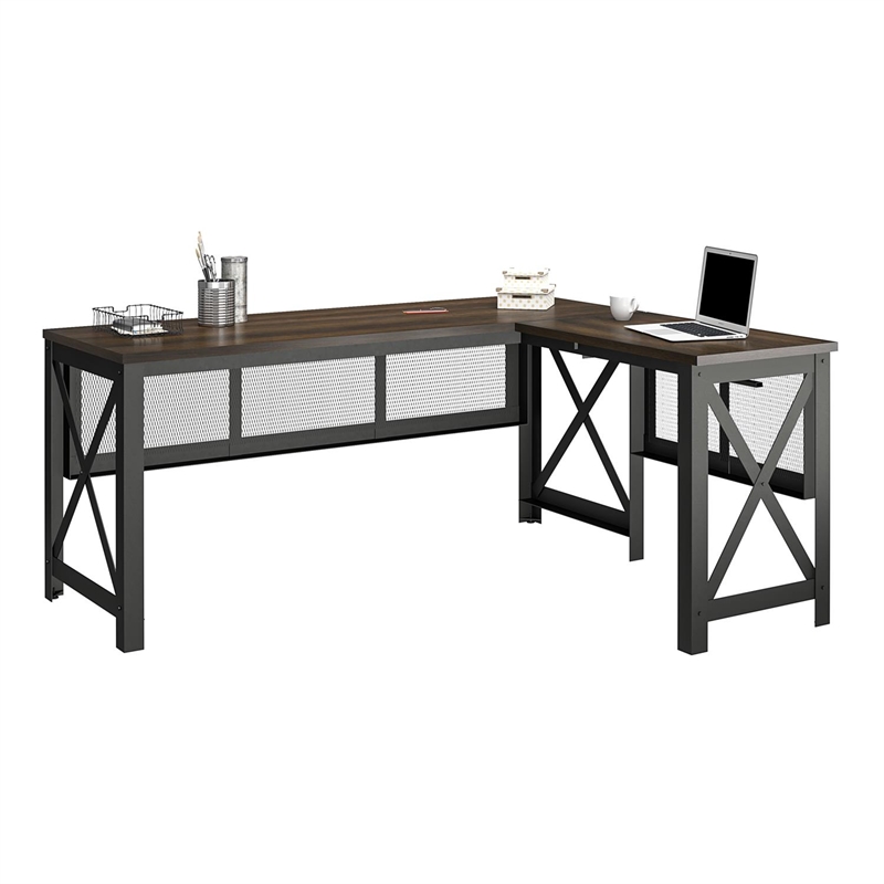 Ameriwood Home Hudson L Desk with Lift Top in Walnut