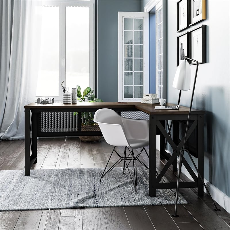 Ameriwood Home Hudson L Desk with Lift Top in Walnut