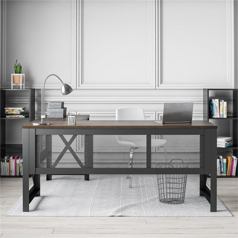 Ameriwood Home Hudson L Desk with Lift Top in Walnut