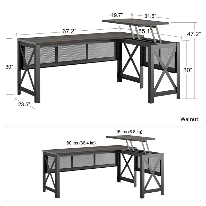 Ameriwood Home Hudson L Desk with Lift Top in Walnut