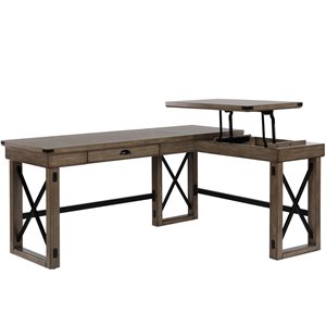 ameriwood home engineered wood l desk with lift top in rustic gray