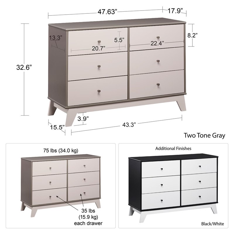 Little Seeds Rowan Valley Flint 6 Drawer Dresser in Two-Tone Gray