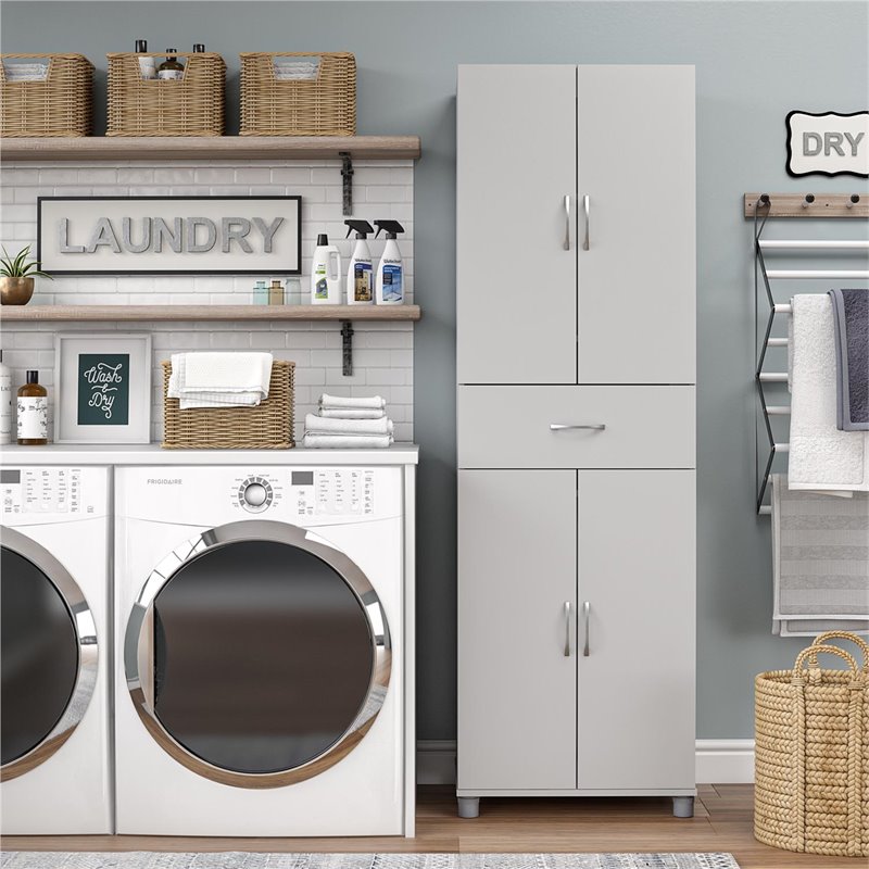 SystemBuild Lonn Storage Cabinet with Drawer in Dove Gray