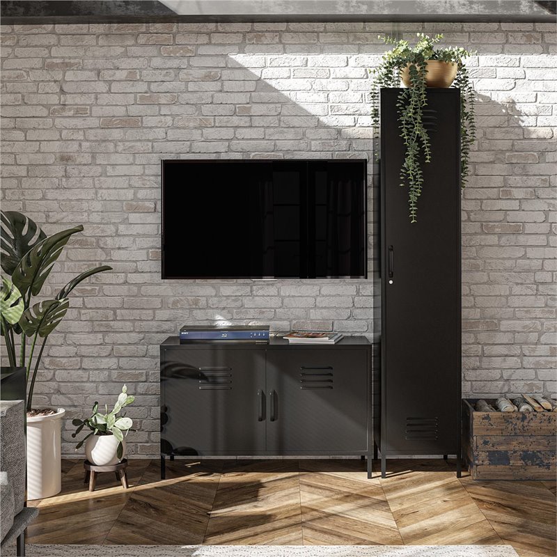 SystemBuild Bonanza 2 Door Metal Locker Accent Cabinet in Black