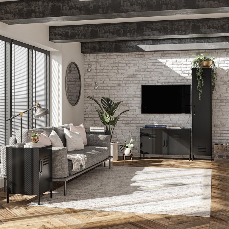 SystemBuild Bonanza 2 Door Metal Locker Accent Cabinet in Black